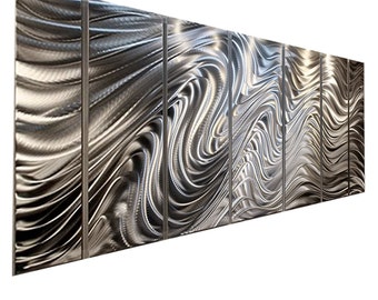 Metal Wall Art, Multi Panel Wall Art, Large Artwork, Wall Hanging Office Decor - Silver Hypnotic Sands 7P by Jon Allen