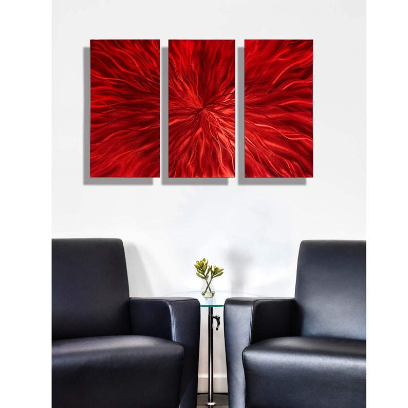 Red Metal Wall Art Multi Panel Wall Art Abstract Painting Etsy