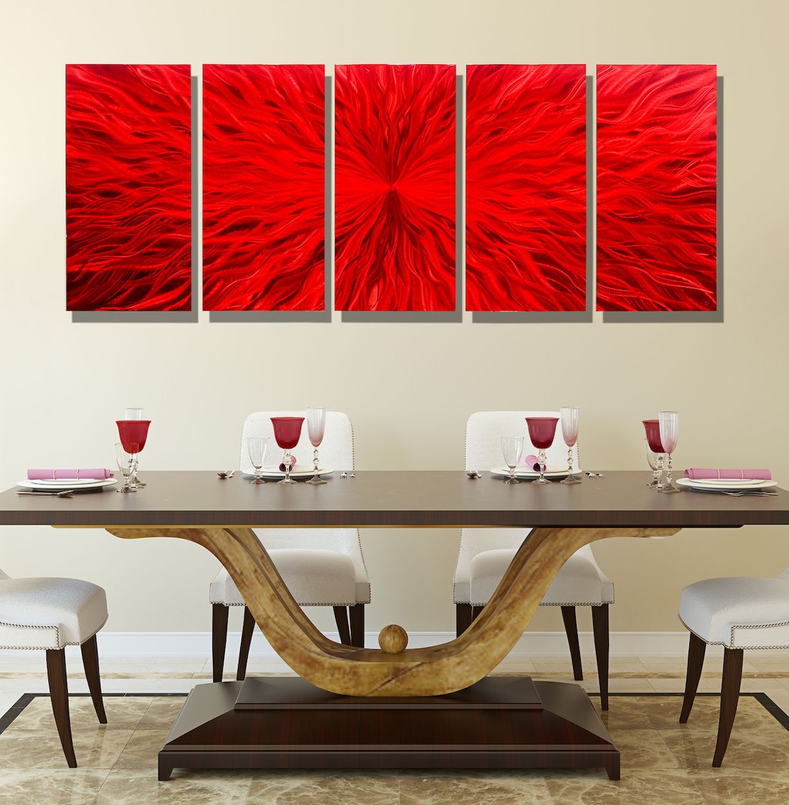 Red Metal Wall Art Multi Panel Wall Art Abstract Painting Etsy