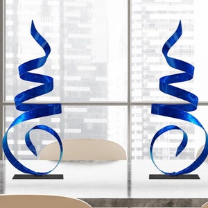 Abstract Table Decor, Blue Sea Breeze Accent, 18 x 7 x 6 Size Outdoor Centerpiece Metal Decor, Contemporary Art by Jon Allen image 5