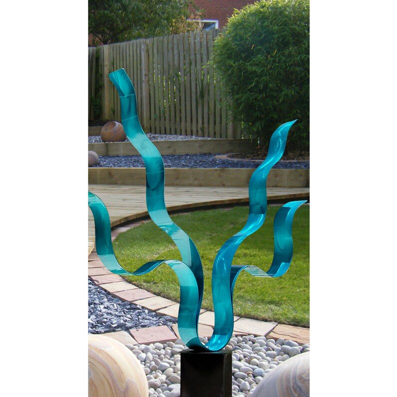 Aqua Abstract Garden Sculpture Modern Metal Art Etsy