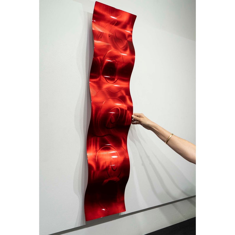Red Metal Wall Sculpture Modern Metal Accent Abstract Indoor Etsy