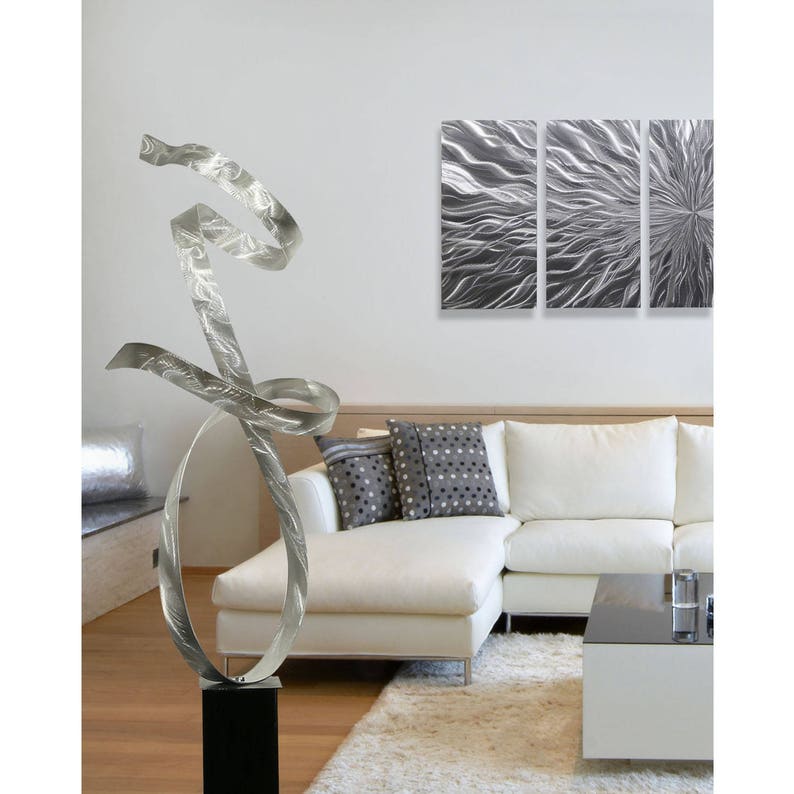 Large Metal Sculpture, Indoor Outdoor Art, Abstract Garden Decor, Modern Home Office Decor Silver Sculpture Allure by Jon Allen image 9