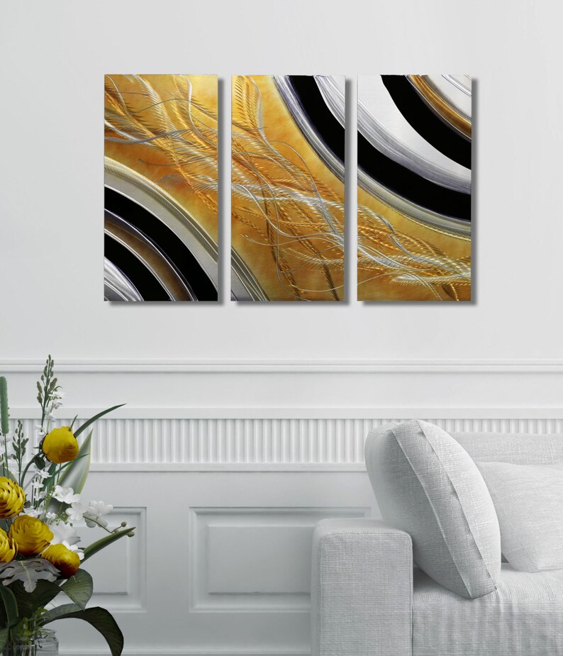 Black & Gold Metal Wall Art Multi Panel Wall Art Abstract Etsy