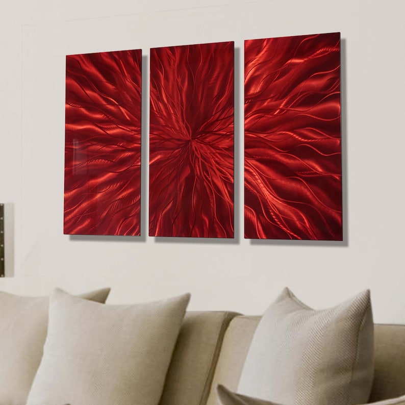 Red Metal Wall Art Multi Panel Wall Art Abstract Painting Etsy