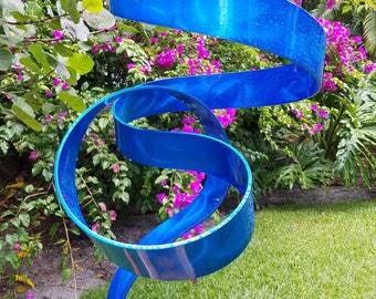 Modern Metal Sculpture, Indoor Outdoor Art, Abstract Garden Decor Metal Yard Art Decor - Blue Perfect Moment by Jon Allen