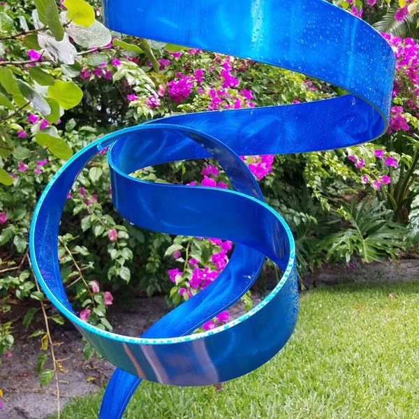 Modern Metal Sculpture, Indoor Outdoor Art, Abstract Garden Decor Metal Yard Art Decor - Blue Perfect Moment by Jon Allen