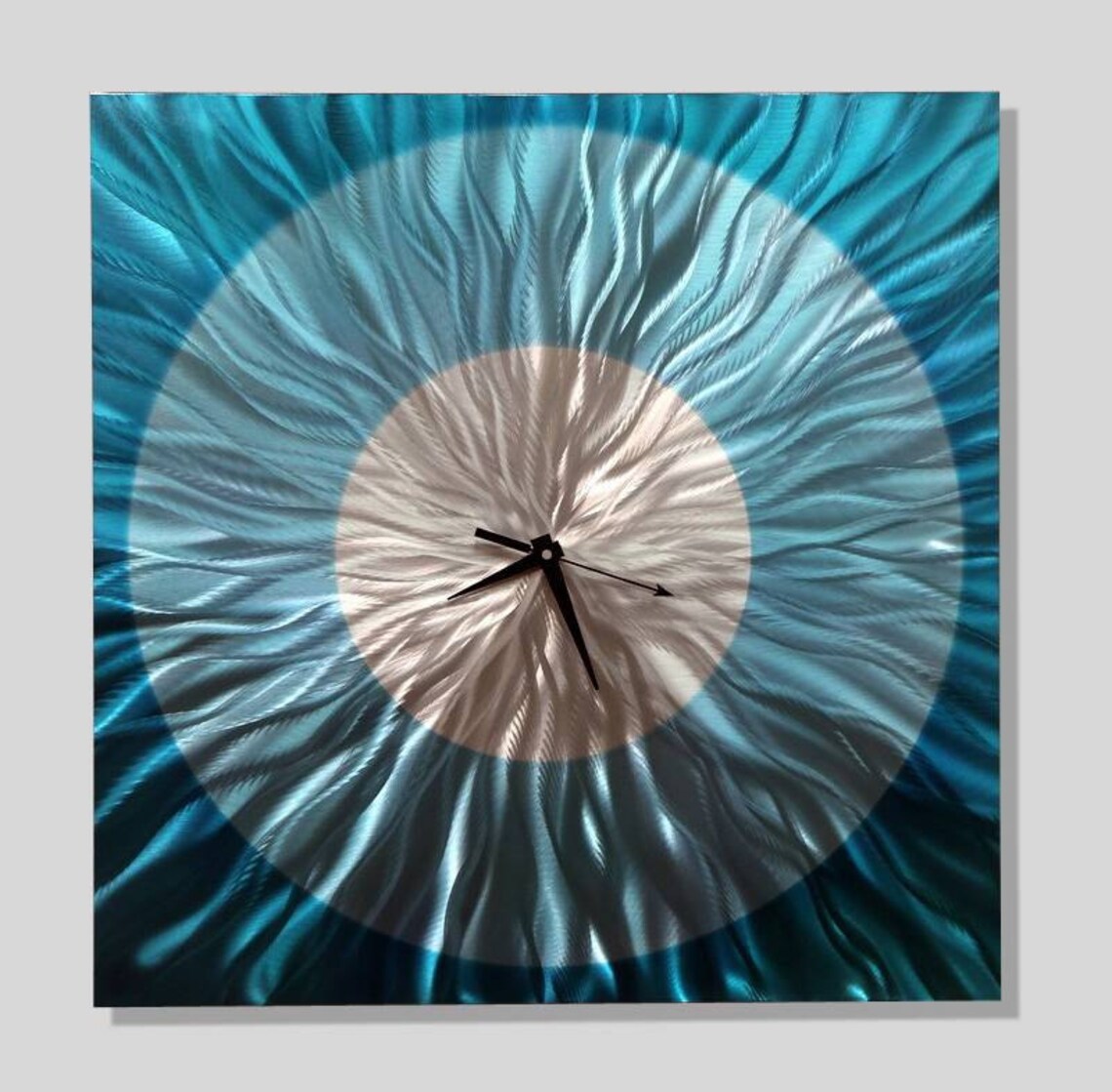 Blue & Silver Handcrafted Wall Clock Abstract Functional Art Etsy