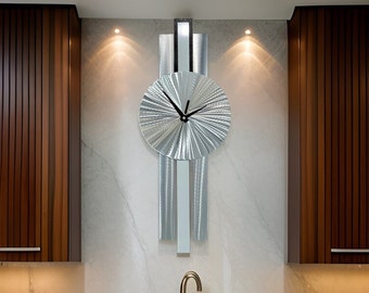 Metal Wall Clock, Silver & Grey Wall Clock, 31" x 9" Size Indoor Wall Hanging, Infinite Orbit Clock by Jon Allen