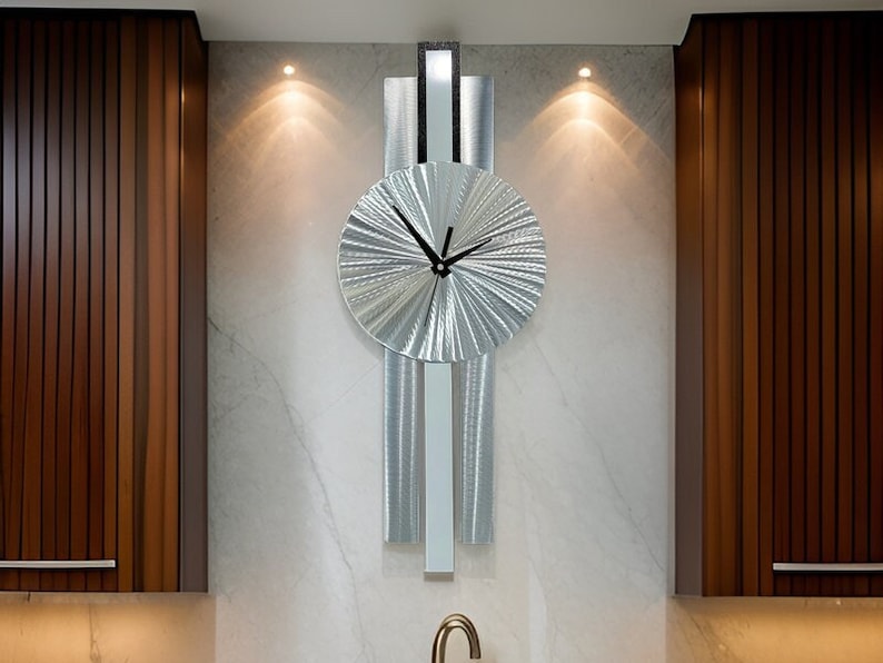 Metal Wall Clock, Silver & Grey Wall Clock, 31 x 9 Size Indoor Wall Hanging, Infinite Orbit Clock by Jon Allen image 1