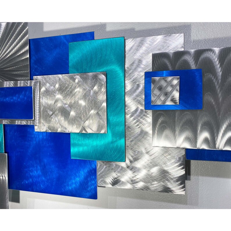 Blue & Silver Metal Wall Art Large Geometric Art Abstract 3D Etsy