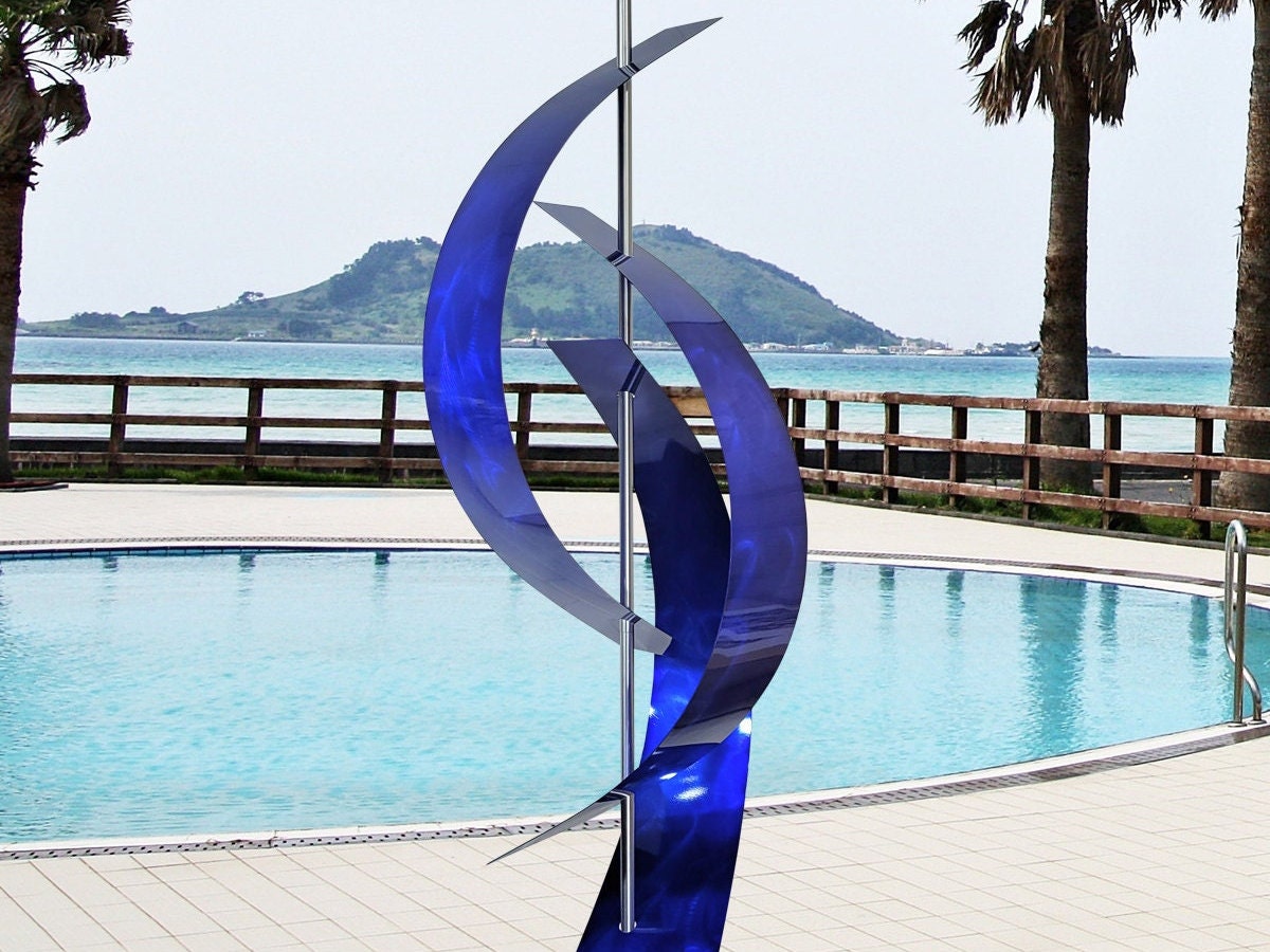 Large Blue Abstract Metal Sculpture Art Home Decor Statue - Reaching Out  Blue - Statements2000