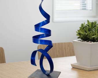 Metal Sculpture Modern Centerpiece, Indoor Outdoor Art, Coffee Table Decor Small Sculpture - Blue Sea Breeze Accent by Jon Allen