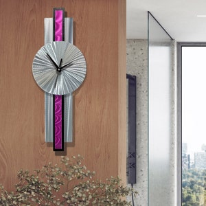 Metal Wall Hanging Clock, Silver & Berry Wall Clock, 31 x 9 Size Indoor Wall Hanging, Infinite Orbit Clock Art by Jon Allen image 4