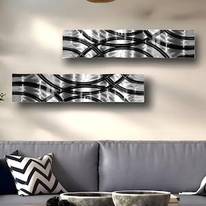 Silver and Black Metal Wall Art, Modern Metal Art Abstract 3D Wall Sculpture Wall Hanging - Crossroads Wave by Jon Allen