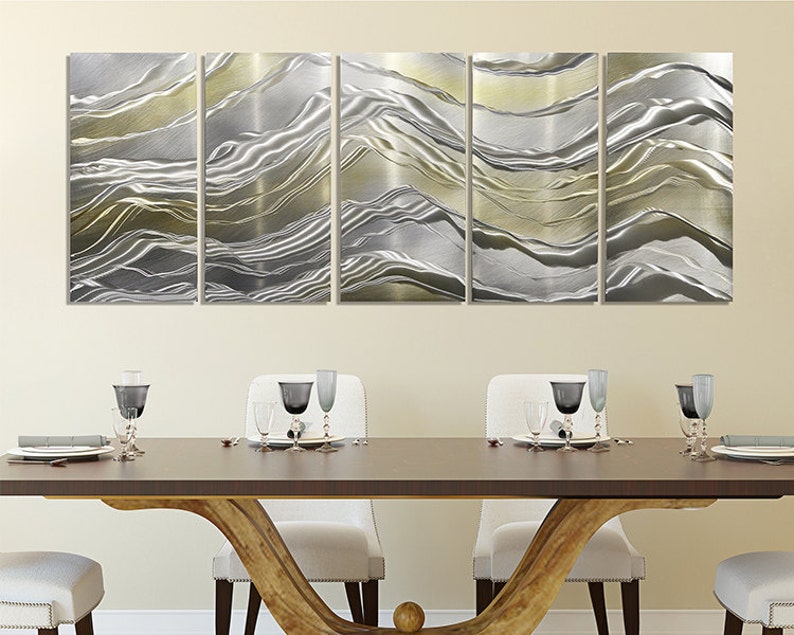 Gold Silver Metal Panel Painting Modern Wall Art Contemporary Home Accent Decor Alternating Cur By Jon Allen