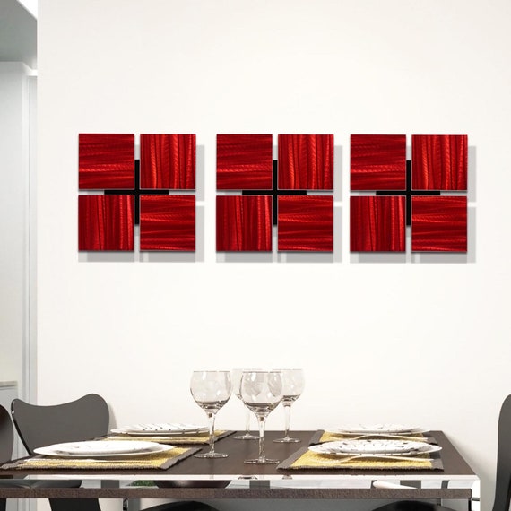 Red Metal Wall Art Multi Panel Abstract Painting - Red Metal Wall Art Abstract Painting