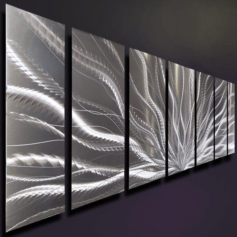Large Modern Metal Wall Art Silver Abstract Metal Wall Etsy