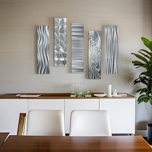 Metal Wall Art, Wall Sculpture, Indoor Outdoor Art, Modern Metal Art, Silver Wall Hanging Office Decor - 5 Easy Pieces by Jon Allen