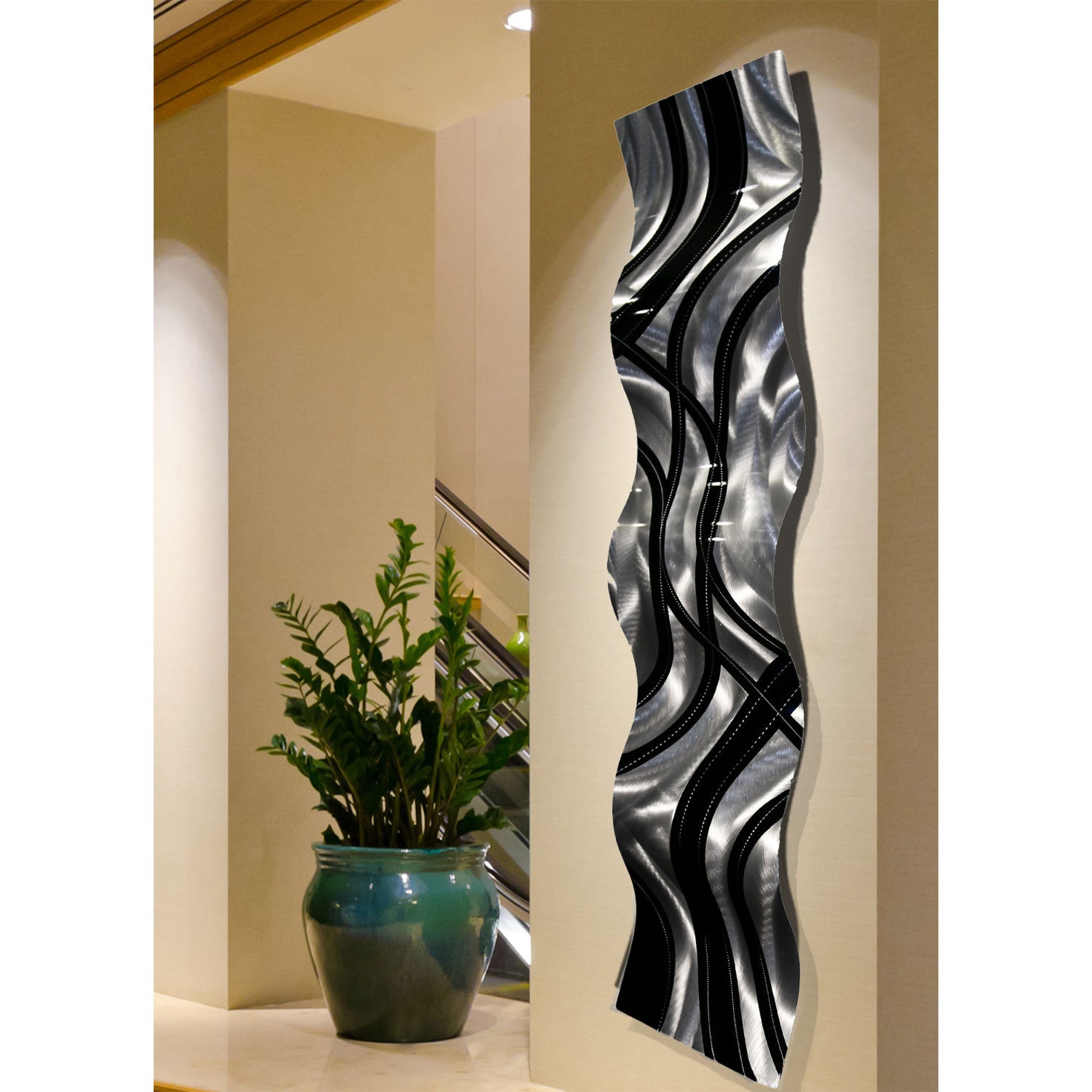 Silver and Black Metal Wall Art, Modern Metal Art Abstract 3D Wall