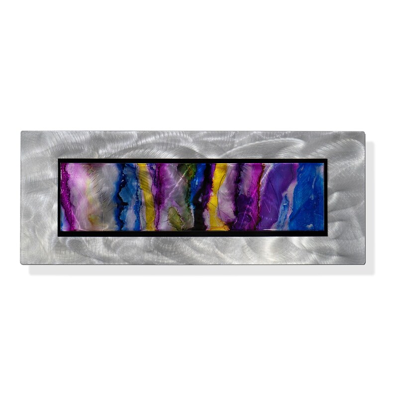 Blue Purple Contemporary Metal Wall Art Decorative Modern Painting Abstract Decor By Jon Allen Jc 543