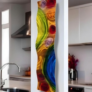 Arte mural de metal colorido, escultura mural abstracta en 3D, Jon Allen