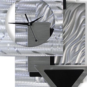 Metal Wall Clock Functional Art Silver & Black Modern Metal Art Hanging Timepiece Dynamic Notions 2 by Jon Allen image 8