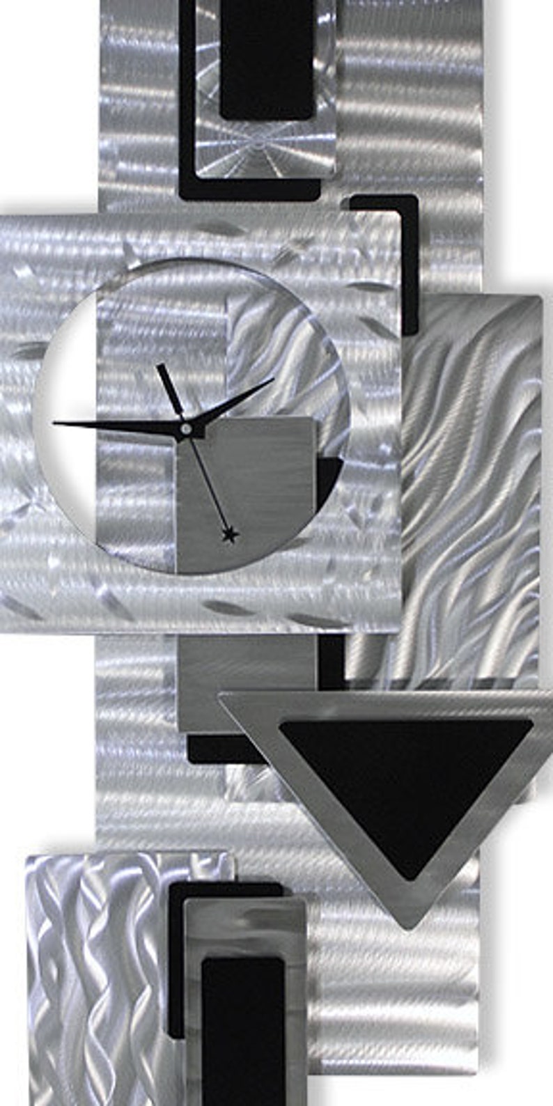 Metal Wall Clock Functional Art Silver & Black Modern Metal Art Hanging Timepiece Dynamic Notions 2 by Jon Allen image 8