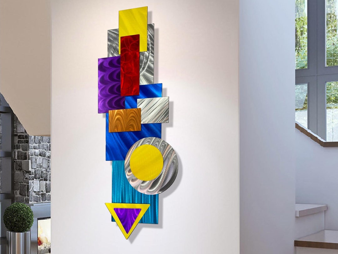 Multi Color Metal Wall Art, Large Geometric Art, Abstract 3D Wall
