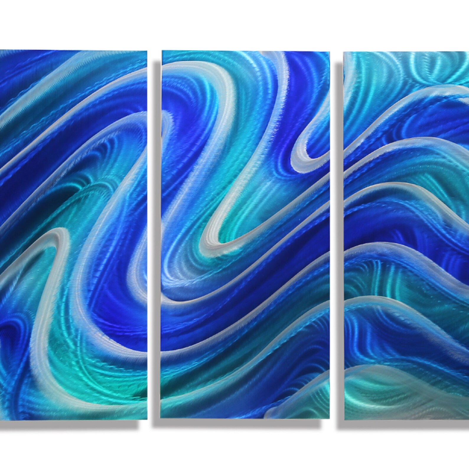 Large Blue Aqua & Silver Abstract Painting Modern Metal Wall Etsy
