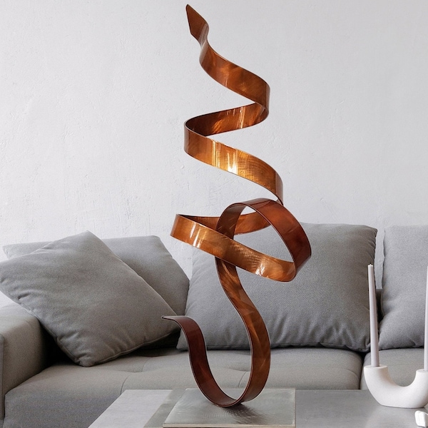 Metal Sculpture, Indoor Outdoor Art, Modern Centerpiece Coffee Table Decor Copper Sculpture - Copper Perfect Moment Flat Base by Jon Allen