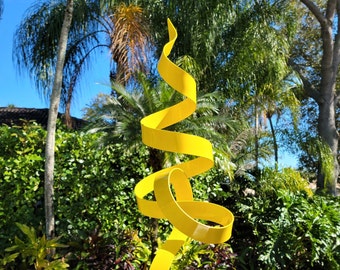 Yellow Abstract Metal Sculpture, Indoor Outdoor Art, Large Yard Statue Minimalist Art Garden Decor - Lemon Perfect Moment 24 by Jon Allen