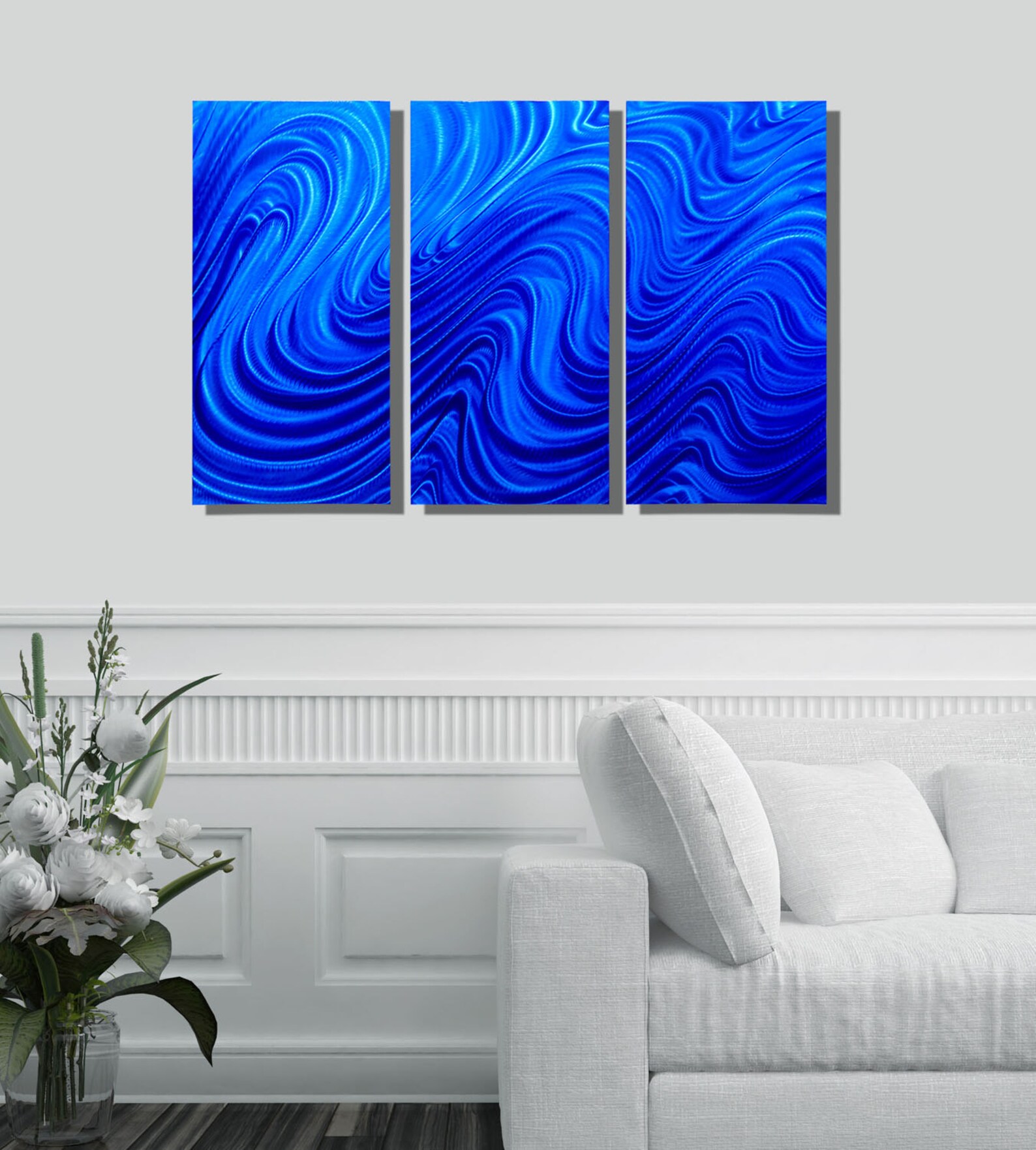 Blue Metal Wall Art Multi Panel Wall Art Abstract Painting Etsy
