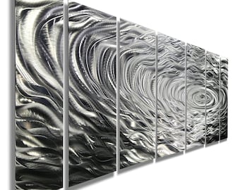 Large Silver Modern Metal Wall Art, Contemporary Home & Office Decor, Indoor Outdoor - Ripple Effect by Jon Allen