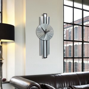 Metal Wall Clock, Silver & Grey Wall Clock, 31 x 9 Size Indoor Wall Hanging, Infinite Orbit Clock by Jon Allen image 2
