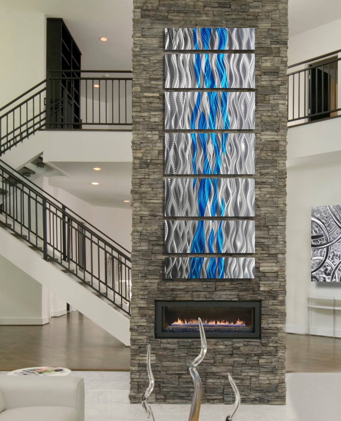 Silver & Blue Metal Wall Art Multi Panel Wall Art Abstract Etsy