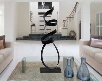 Metal Sculpture Art, Black Allure Flat Base, 36" x 17" x 12" Size Centerpiece Metal Decor, Contemporary Art by Jon Allen