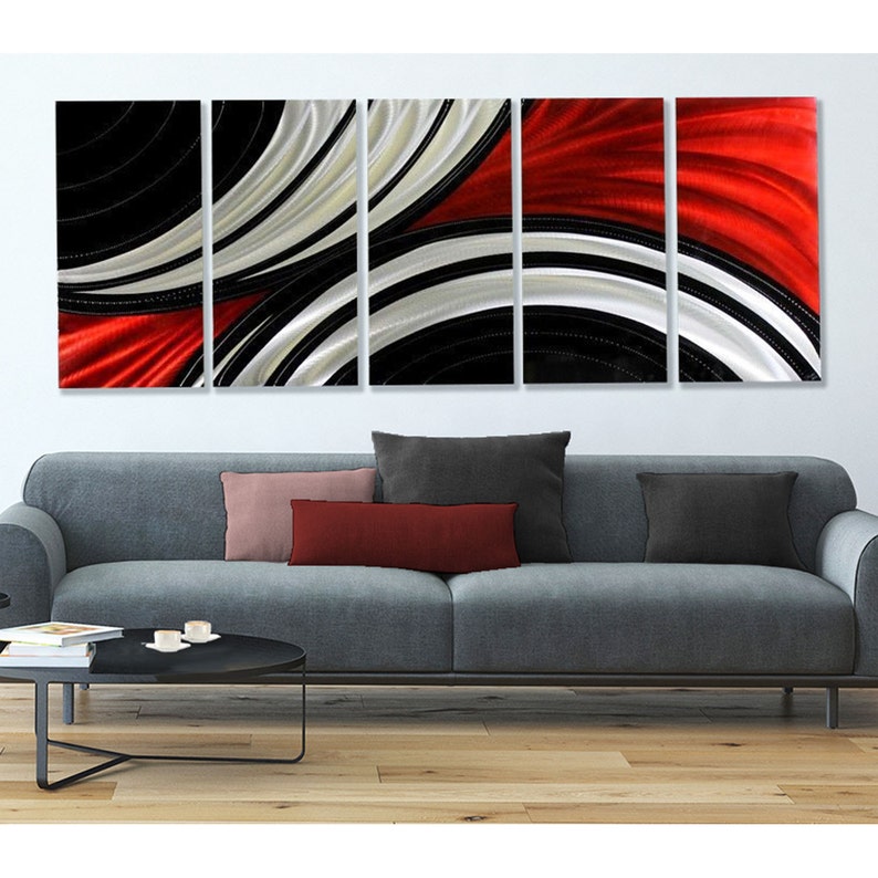 Huge Multi Panel Metal Wall Art In Red Black Silver Modern Sculpture Home And Office Feverish Perception Xl By Jon Allen