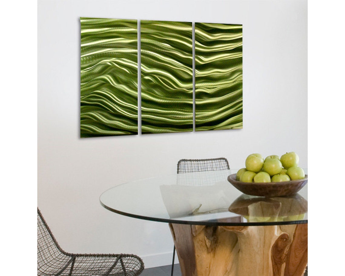 Green Modern Metal Wall Art Bright Colorful Wall Accent Etsy