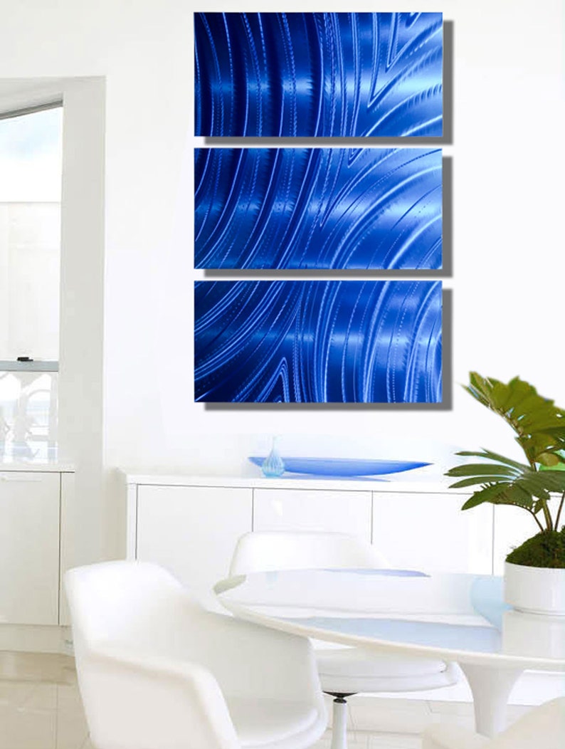 Blue Metal Wall Art Multi Panel Wall Art Abstract Painting Etsy