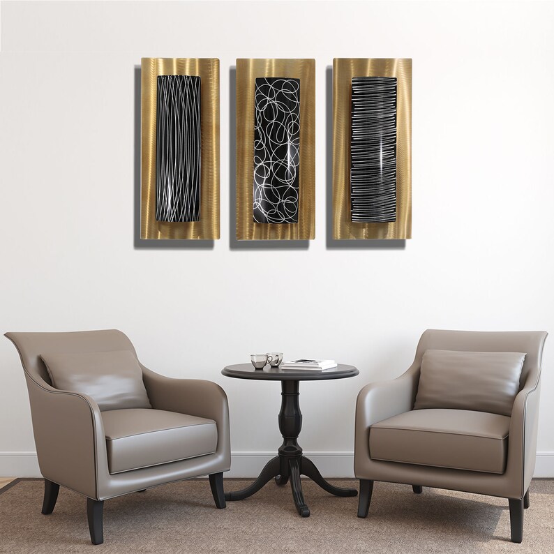 Gold Black Metal Wall Art Multi Panel Wall Art Abstract Etsy