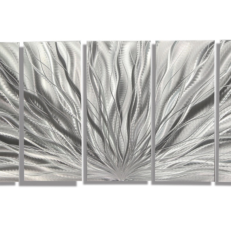 Large Metal Wall Art, Multi Panel Wall Art, Indoor Outdoor Art, Abstract Wall Hanging Sculpture Silver Plumage by Jon Allen Bild 7