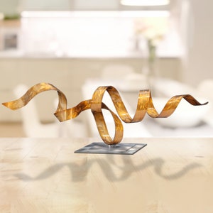 Copper Tabletop Sculpture with Flat Silver Base - Modern Decorative Accent "Fluid Emotions" by Jon Allen