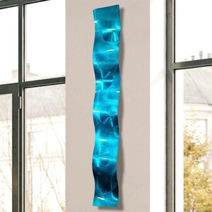 Aqua Wave Metal Wall Art, Modern 3D Sculpture by Jon Allen