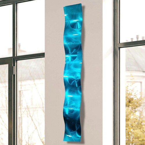 Aqua Wave Metal Wall Art, Modern 3D Sculpture by Jon Allen