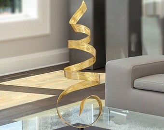 Sculpture Metal Centerpiece, Gold Sea Breeze Accent, 18" x 7" x 6" Size Table Centerpiece Metal Art, Contemporary Art by Jon Allen