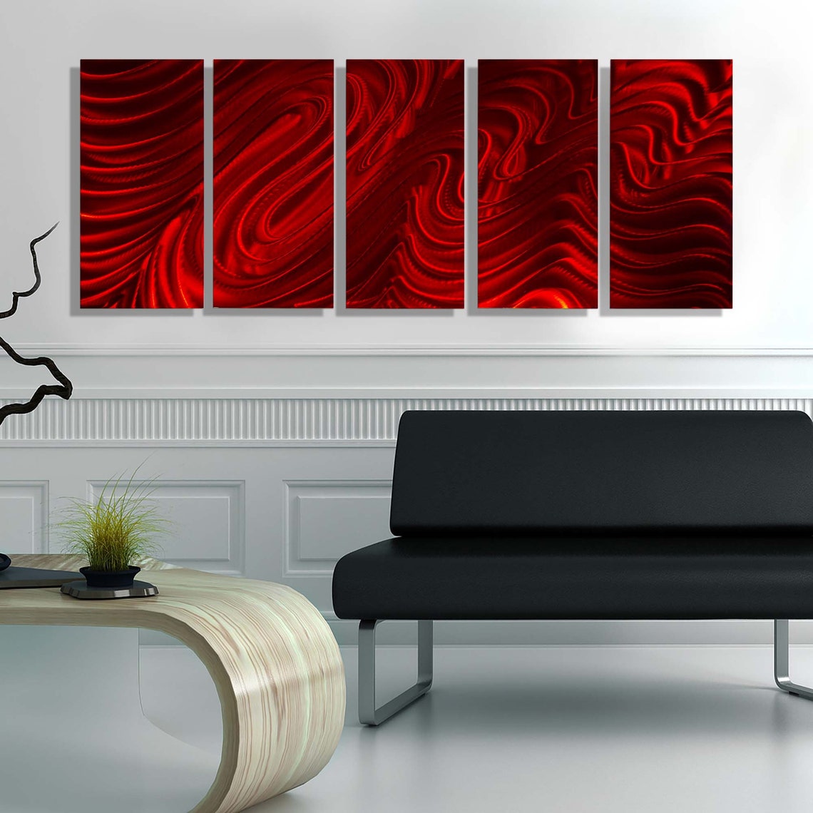 Red Abstract Painting Metal Wall Art Multi Panel Wall Art Etsy