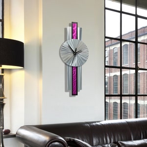 Metal Wall Hanging Clock, Silver & Berry Wall Clock, 31 x 9 Size Indoor Wall Hanging, Infinite Orbit Clock Art by Jon Allen image 3