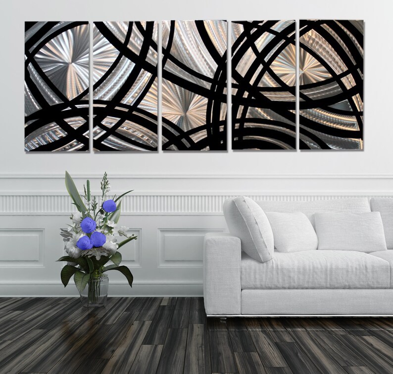 Extra Large Silver Black Contemporary Metal Wall Sculpture - Extra Large Contemporary Metal Wall Art Extra Large Silver Black Contemporary Metal Wall Sculpture - Extra Large Contemporary Metal Wall Art