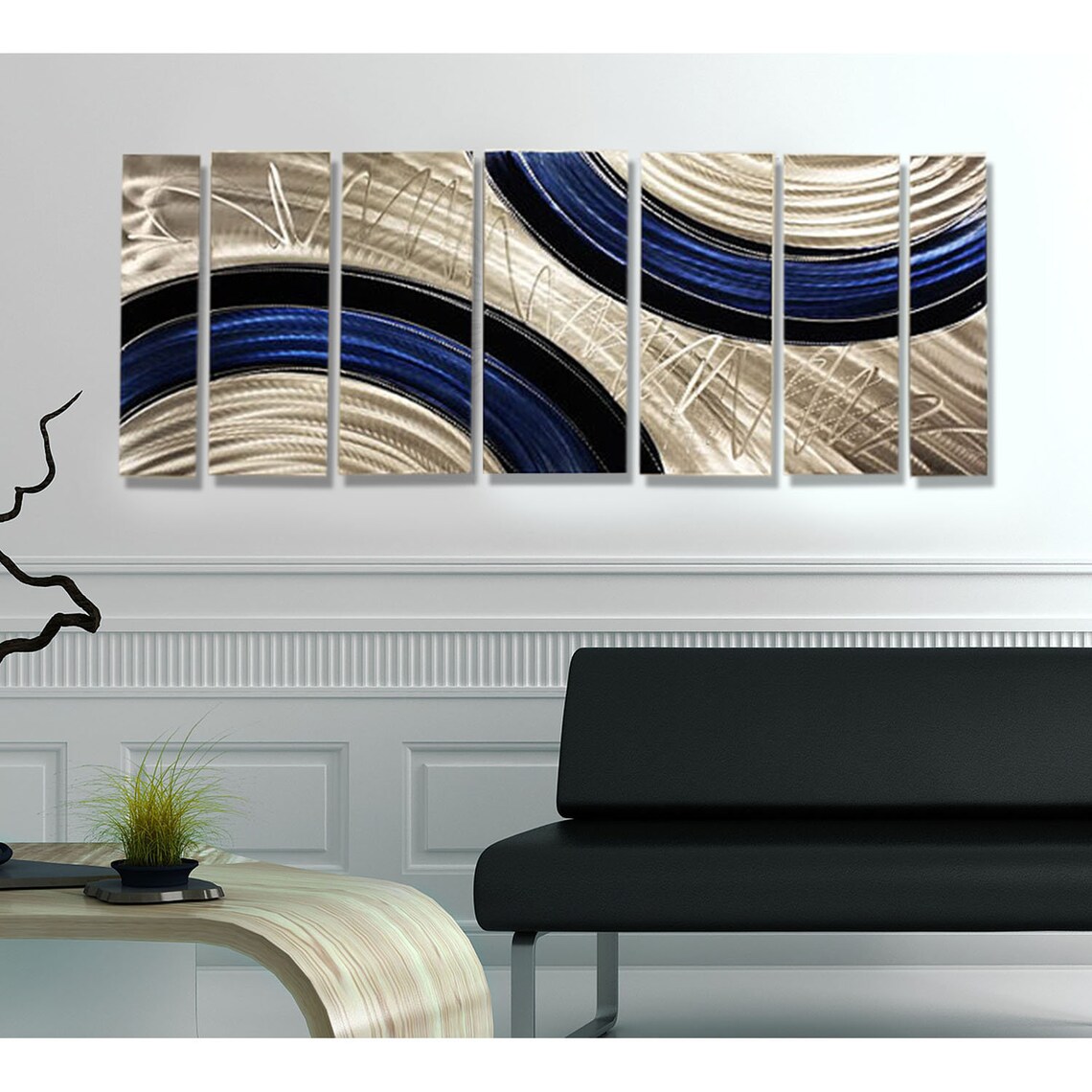 Silver & Blue Metal Wall Art Multi Panel Wall Art Abstract Etsy